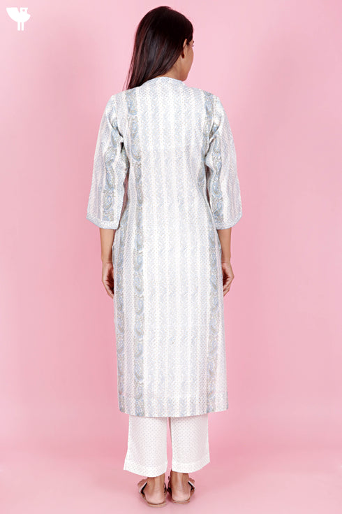 Chanderi Silk Kurta Pant And Dupatta Set In Block Print